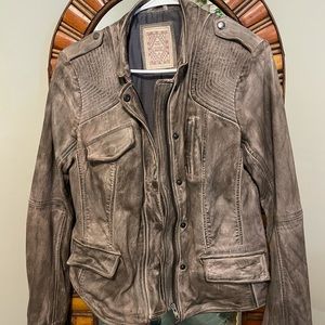 Gray/brown genuine leather jacket